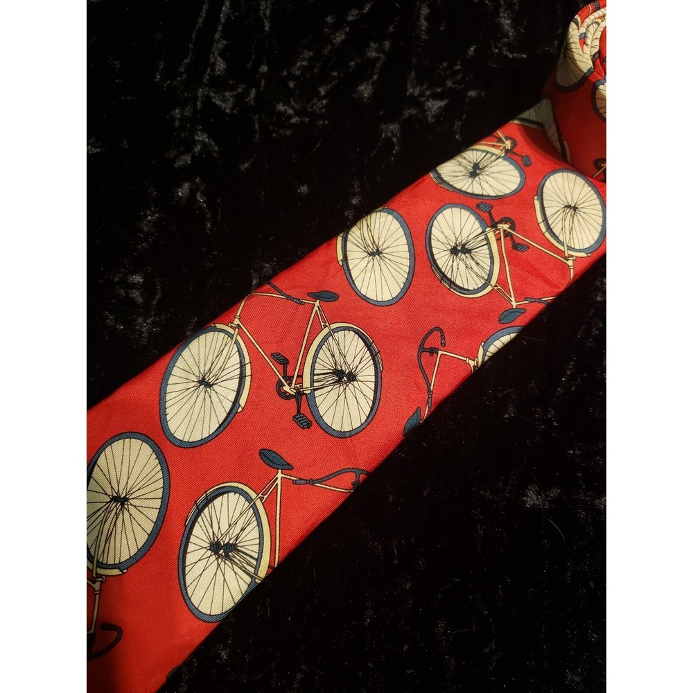 Lands' End Bicycle Bike Neck Tie Mens Red White Gray Patterned Career Wear‎